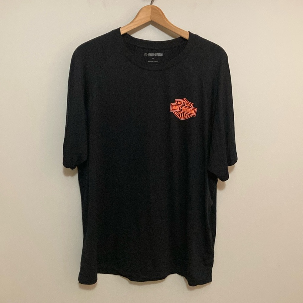 Men’s Black Harley-Davidson Tee, Size XL, Extra Large, orange emblem on breast
